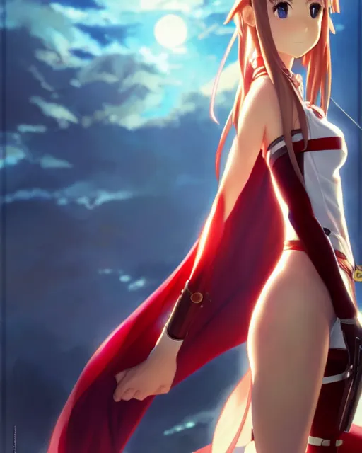 Image similar to photo of asuna from sao, asuna by a - 1 pictures, by greg rutkowski, artgerm, rossdraws, magali villeneuve, gil elvgren, alberto vargas, earl moran,, art frahm, enoch bolles, glossy skin, pearlescent, anime, maxim magazine,