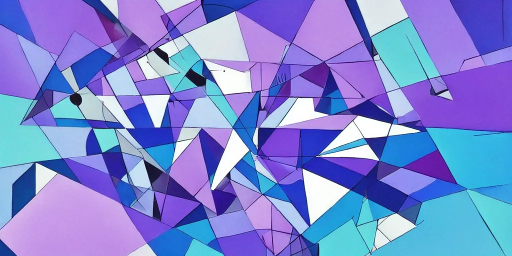 Image similar to a painting of a blue and purple abstract scene, a cubist painting by erno rubik, trending on behance, crystal cubism, isometric, rendered in cinema 4 d, behance hd