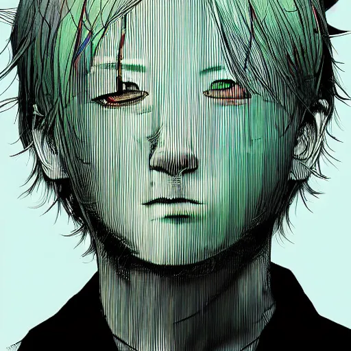 Image similar to a portrait of blonde male by inio asano, beeple and james jean, hiroyuki takahashi color scheme, digital art