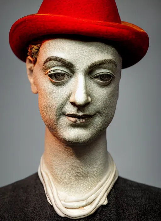 Image similar to stylised bust sculpture of Boy george, beautiful studio lighting