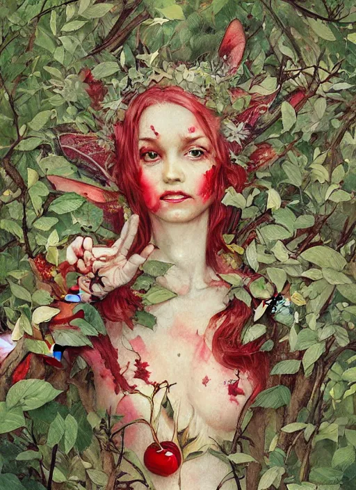 Image similar to lush cherry forest fairy foliage painting carved in amber by chiara bautista and norman rockwell and greg rutkowski weta studio