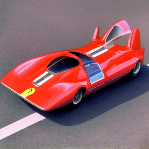 Image similar to retrofuturistic advanced ferrari sports car, detailed 1 9 7 0 s scifi art