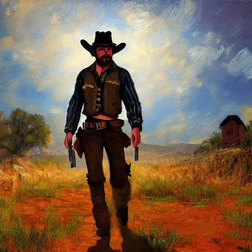 Prompt: dutch van der linde from red dead redemption, impressionist painting