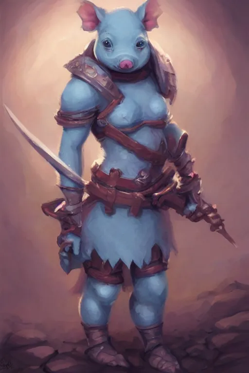 Image similar to anthropomorphic small warrior piglet, pale blue armor, cute and adorable, pretty, beautiful, DnD character art portrait, matte fantasy painting, DeviantArt Artstation, by Jason Felix by Steve Argyle by Tyler Jacobson by Peter Mohrbacher, cinematic lighting