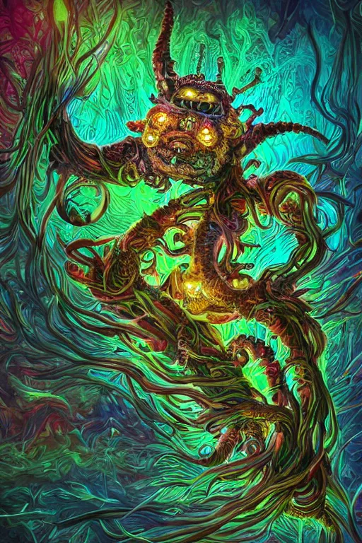 Image similar to creature sushi roots cactus elemental flush of force nature micro world fluo light deepdream a wild amazing steampunk baroque ancient alien creature, intricate detail, colorful digital painting radiating a glowing aura global illumination ray tracing