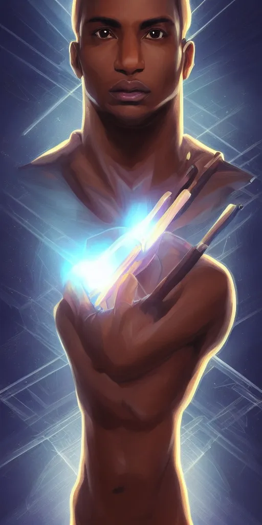 Prompt: symmetry!! brown skin man egyptian prince holding scepter of power, solid cube of light, hard edges, product render retro - futuristic poster scifi, lasers coming from eyes, brown skin man egyptian prince, intricate, elegant, highly detailed, digital painting, artstation, concept art, smooth, sharp focus, illustration, dreamlike, art by artgerm