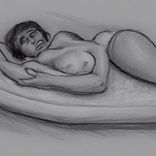 Image similar to high - quality sketch of a person reclined on a mattress