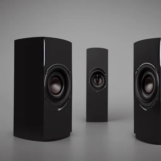 Prompt: a concept art of high - end monitor speakers made in razor, cinematic lighting, 4 k,