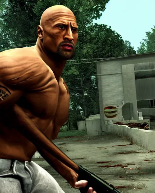 Prompt: dwayne johnson as the charger in the game left 4 dead. xbox 3 6 0 graphics