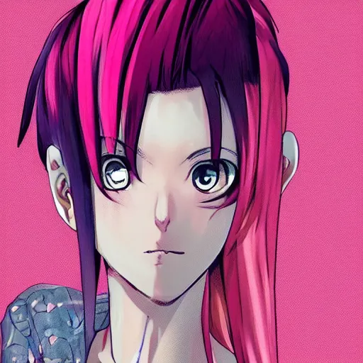 Image similar to full headshot portrait of anime woman with pink mohawk punk, digital art, drawn by WLOP, by Avetetsuya Studios, anime manga panel, trending on artstation, wearing a plaid shirt