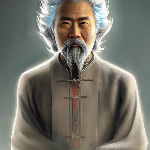 Prompt: portrait painting of a 6 0 year old kind handsome chinese taoist priest, like zun long, silver ponytail hair, amiable by wenjun lin, irakli nadar, bright colors, octopath traveler, wenjun lin, unreal engine 5 highly rendered, global illumination, radiant light, detailed and intricate environment