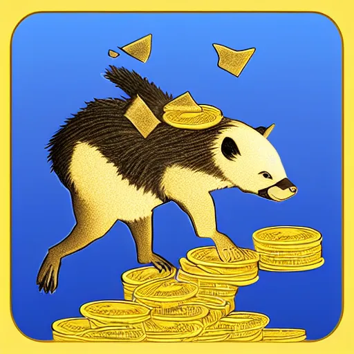 Image similar to a telegram sticker of a honey badger on a pile of gold coins