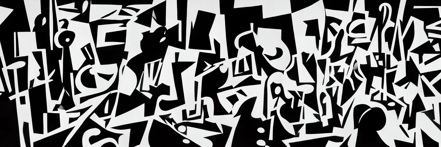 Image similar to visual representation of be - bop jazz music, black and white, abstract, dark, unreal, insightful, philosophical, moma museum,