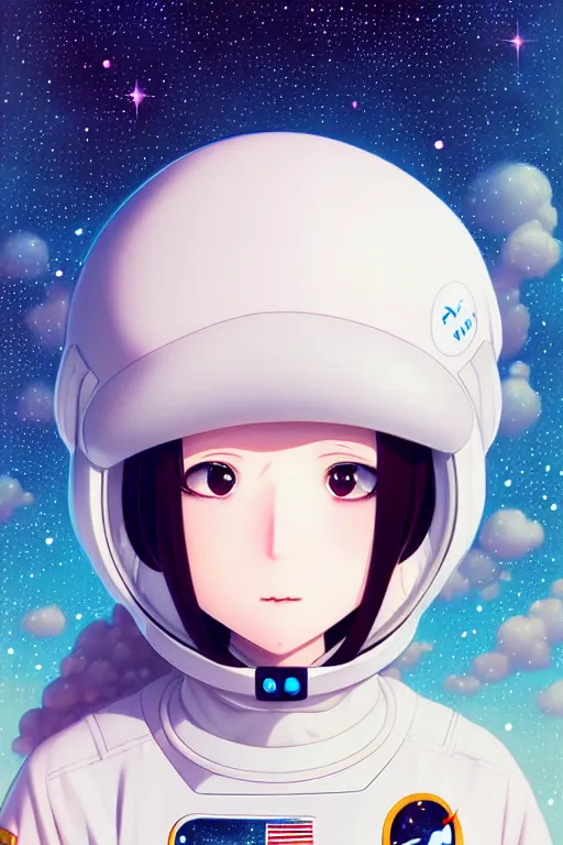 Image similar to portrait of a girl with astronaut helmets by range murata, cloudy sky the milky way background lush landscape ln illustration concept art anime key visual trending pixiv by range murata