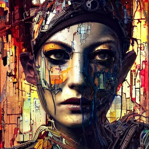 Image similar to human 3 d by pantokrator, beautiful woman head made of mech mask rendered in unreal engine, cyberpunk, rave, scifi, painted by david burliuk | bernard buffet | carne griffiths | stanislaw lem