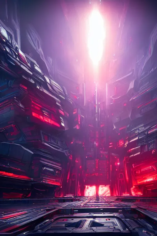 Prompt: Cybertron, environmental concept art of the navigation deck onboard the Peaceful Tyranny DJD Deception spaceship goth Decepticons vibes, Deception and goth colors, clean, dramatic lighting, glowing red hologram navigation panels, cinematography by Wes Anderson, 4k octane render, photorealistic , cinematic lighting, Artstation