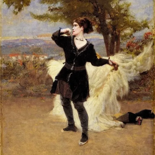 Image similar to actress rehearsing an action scene by alfred stevens