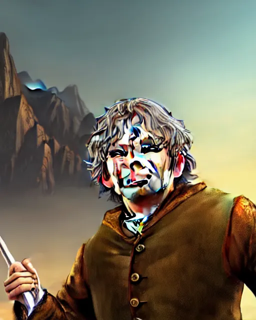 Image similar to Bilbo Baggins from Lord of the rings in GTA V loading screen, GTA V Cover art by Stephen Bliss, boxart, loading screen,