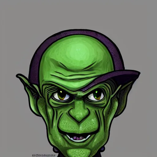 Prompt: a cartoonishly evil goblin, supervillain, top hat and luxurious moustache, green skin, cartoon style, d & d character portrait, victorian clothing, digital art, 8 k,