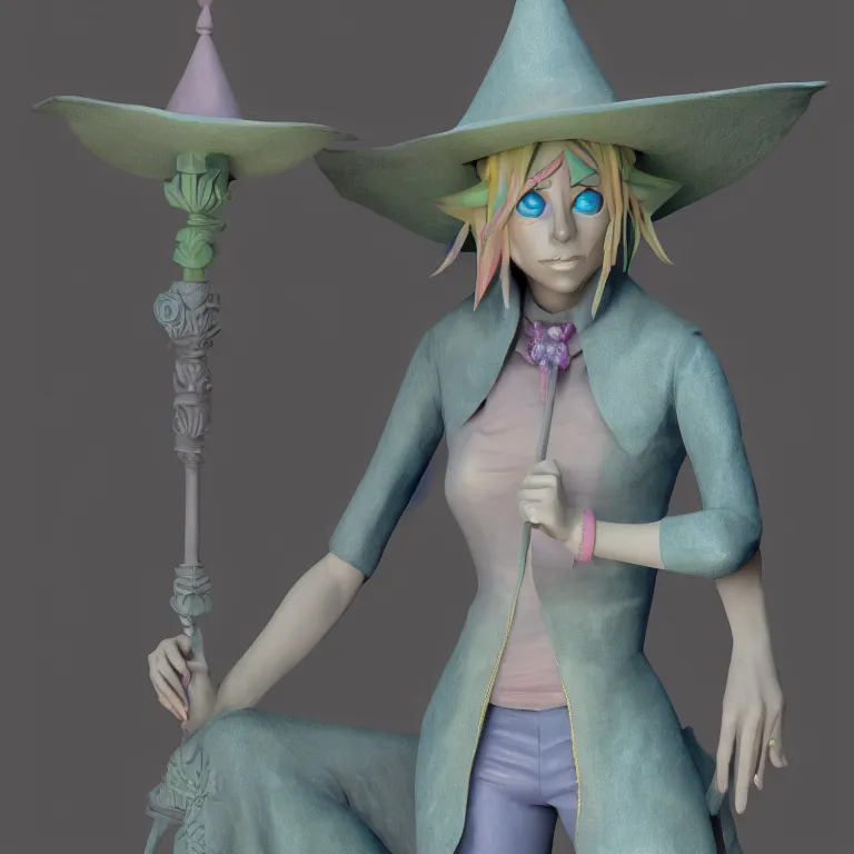 Image similar to taako, high quality 3 d render, zbrush, pastel colors, soft lighting, shallow depth of field