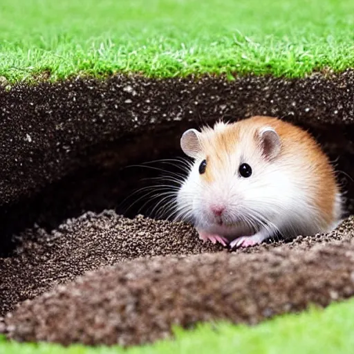 Image similar to “ little hamster coming out of a hole on a luxurious golf course ”