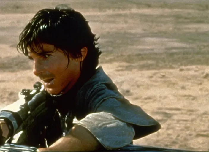 Image similar to film still of Christian Bale as Max in Mad Max 1979