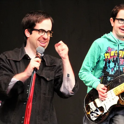 Image similar to greg heffley on stage with weezer