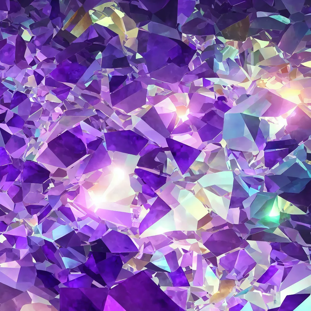 Image similar to amethyst gemstone prism multicolor gold liquid emeraud pearl quartz saphir grenat fluorite stylized digital illustration video game icon global illumination ray tracing advanced technology