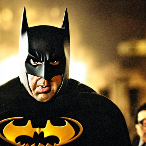 Image similar to a fat nic cage playing batman in the dark knight rises, hd digital photography, movie still