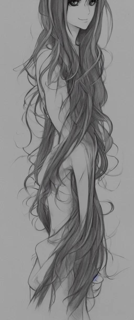 Premium Photo  Anime style drawing of a girl with long hair and