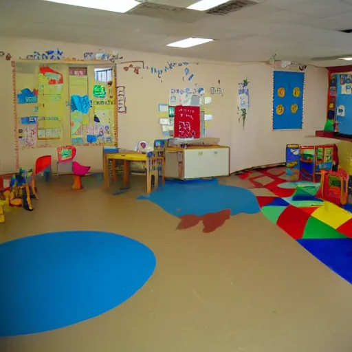 Image similar to childrens daycare indoors limital space, not well litt, creepy photo