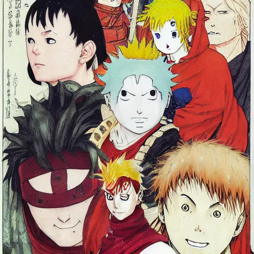 Prompt: Portrait of Gaara the Desert Shinobi wearing a Sand Crest norman rockwell uta natsume inio asano naoko takeuchi shotaro ishinomori katsuhiro otomo steve ellis tony szczudlo Ryan Gitter Ilya Repin