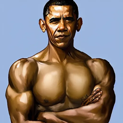 Image similar to muscular armored barack obama by daniel gerhartz, trending on art station