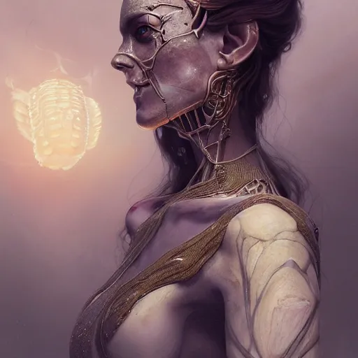 Prompt: beautiful portrait of imposing biomechanical Djinn by charlie bowater, mandy jurgens, gustav klimt, octane render, 4k, high detail, by tom bagshaw, powerful