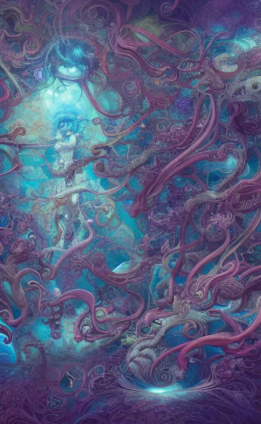 Prompt: a whirlwind of souls rushing inside the metaverse, gorgeous, great barrier reef, intricate, in the style of james jean, brian froud, hyperdetailed, sharp focus, intricate concept art, digital painting, ambient lighting, 4 k, hdt, artstation trending on gsociety, trending on artstationhq, hyper quality