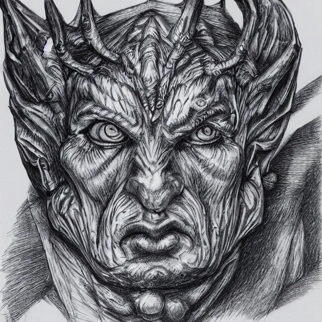 Prompt: highly detailed ballpoint pen illustration of a gargoyle