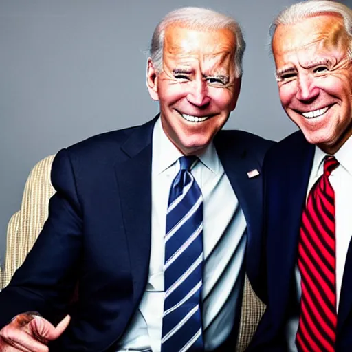 Image similar to A portrait photo of joe biden teams up with a teenage joe biden, perfect faces, 50 mm, award winning photography