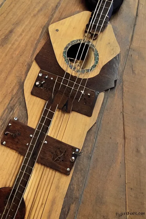 Image similar to a steampunk six string acoustic guitar fretboard