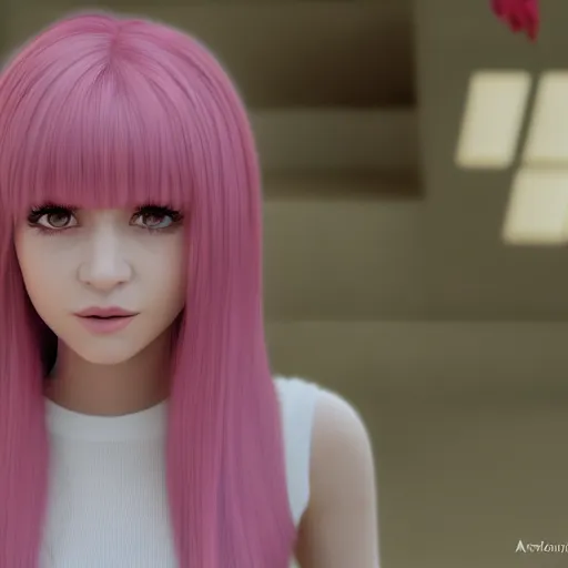 Prompt: A portrait of Nikki from Shining Nikki and Love, a cute 3d cgi toon young woman with long light pink hair, full bangs, hazel eyes, full face, light makeup, pale skin, Chinese, medium shot, mid-shot, soft focus, 4k, trending on artstation, as a Pixar character