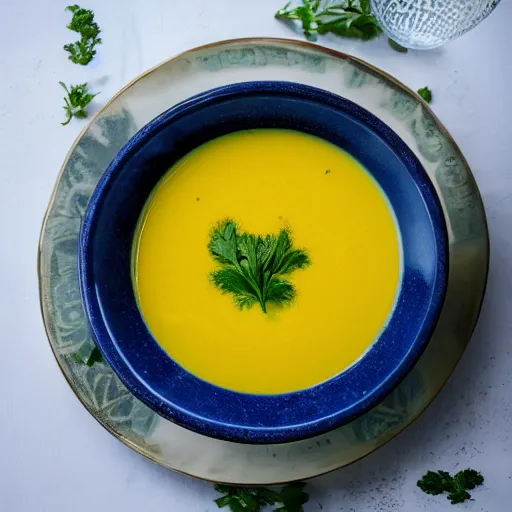 Prompt: photo of yellow soup