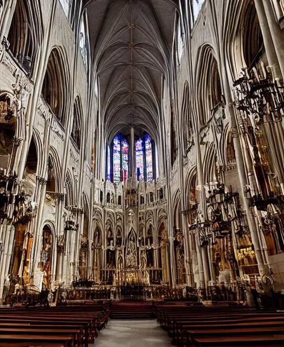 Image similar to an interior view of a grand cathedral made of bones and gemstones