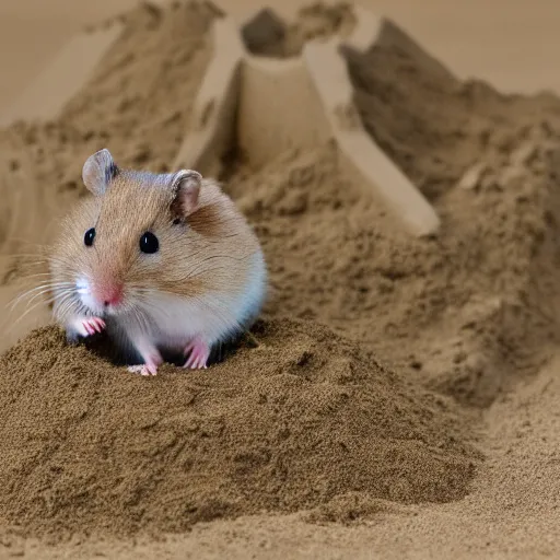Image similar to Photo of a hamster making a big sandcastle, highly-detailed 4K award-winning
