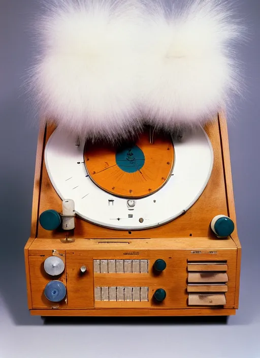 Image similar to realistic photo of a a medieval wooden electronic astronomic archeology scientific chemistry ornithology equipment made of oak wood and brushwood, with white fluffy fur, by dieter rams 1 9 9 0, life magazine reportage photo, natural colors