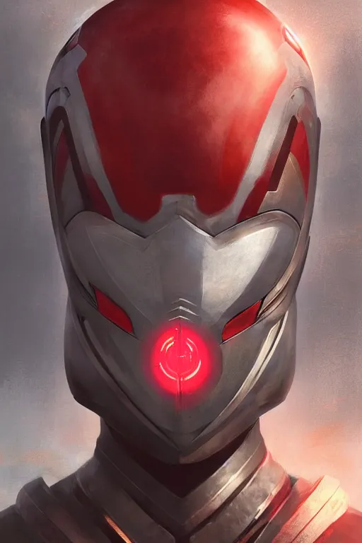 Image similar to portrait of a ultraman with japanese armor and helmet,, symmetrical, art by greg rutkowski, matte painting, trending on artstation