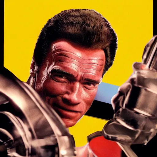 Prompt: a 8 0's movie poster starring arnold schwarzenegger, the movie is called prey cinematic photo