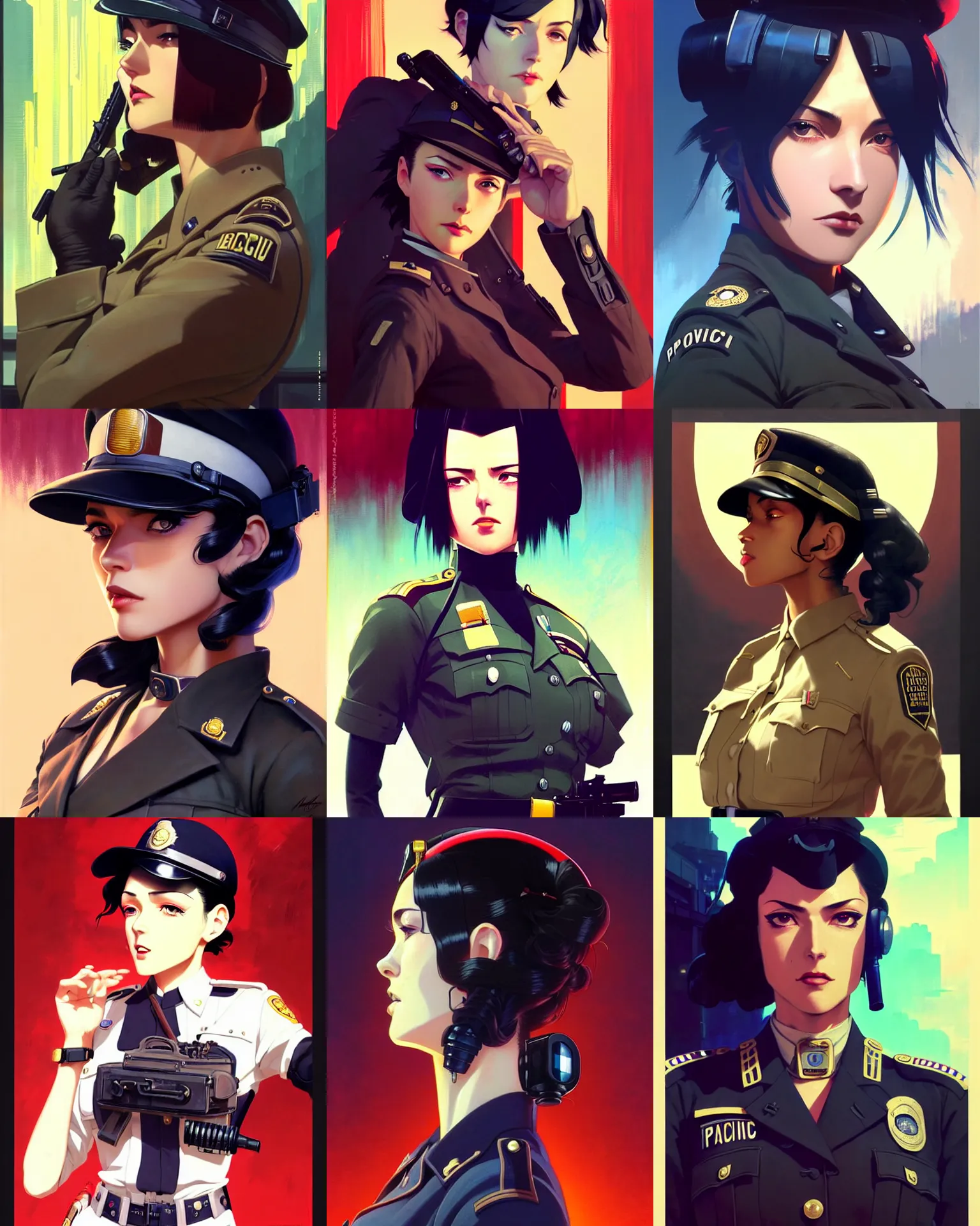 Prompt: A beautiful young black dieselpunk policewoman || fine-face, handsome face, realistic shaded Perfect face, fine details. Anime. realistic shaded lighting poster by Ilya Kuvshinov katsuhiro otomo ghost-in-the-shell, magali villeneuve, artgerm, Jeremy Lipkin and Michael Garmash and Rob Rey