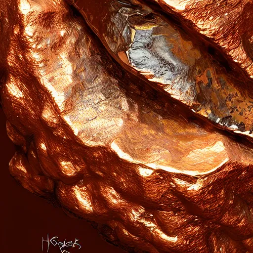 Prompt: closeup of a native copper nugget over a white background, digital art, greg rutkowski, hyperrealism, high detail.