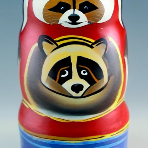 Prompt: a Russian nesting doll painted like a raccoon, Matryoshka doll, detailed photo