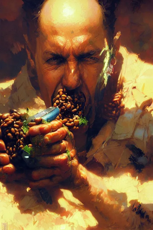 Prompt: nuclear bomb eating beans, extreme close up, portrait dnd, painting by gaston bussiere, craig mullins, greg rutkowski, yoji shinkawa