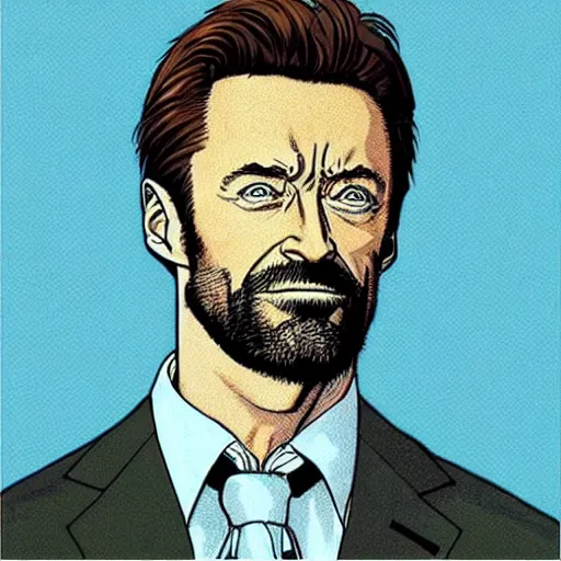 Image similar to “ hugh jackman retro minimalist portrait by jean giraud, moebius starwatcher, color comic, 8 k ”